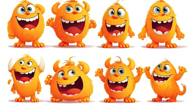 halloween pumpkin characters, orange cute monster character sheet, helloween cartoon style