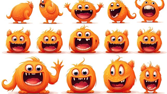 halloween pumpkin characters, orange cute monster character sheet, helloween cartoon style