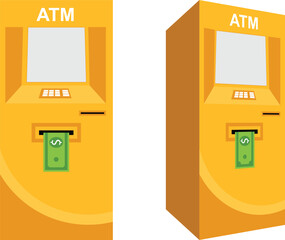 ATM machine vector illustration, flat style design, cash withdrawal, banking technology, isolated on white background.