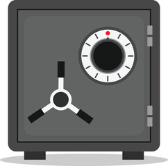 Bank safe box. Closed safe box isolated on white background. Concept of saving cash and protecting money. Vector flat image.