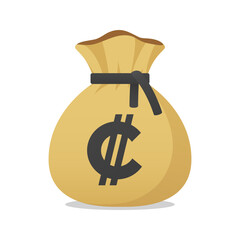 Moneybag with Costa Rican Colon symbol. Cash money, currency, business and financial item. Flat  vector moneybag sign.