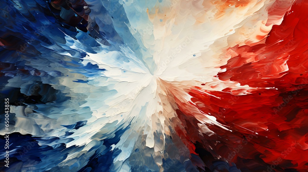 Poster abstract background of paint strokes in the form of waves and lines in blue red white colors of the 