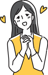 手を組んで喜んでいる女性