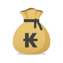 Moneybag with laotian kip symbol. Cash money, currency, business and financial item. Flat  vector moneybag sign.