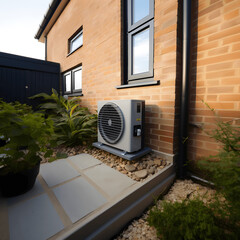 Air source heat pump installed in residential building