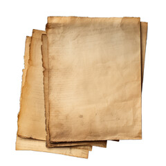 Old worn paper sheet group isolated on transparent background 
