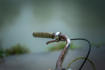 Picture of old bicycle handlebars, blurred background