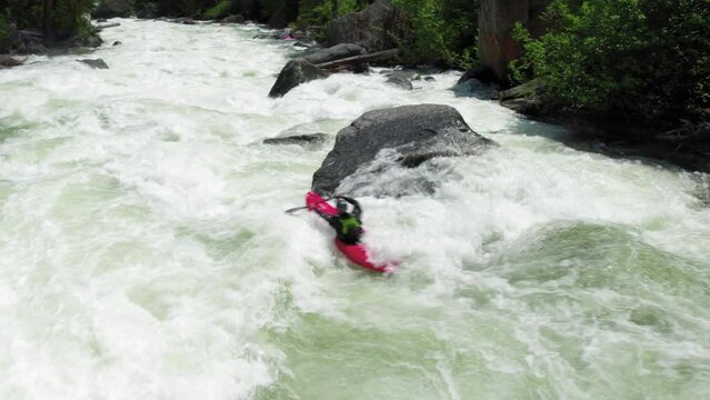 Extreme Whitewater Kayaker Paddling Dangerous Rapids