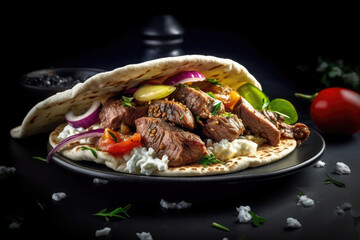 A shawarma with meat and vegetables on it
