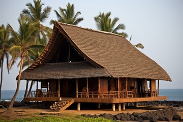 Fototapeta na wymiar Traditional coastal Maharashtra Indian house with unique roof design. Generative AI