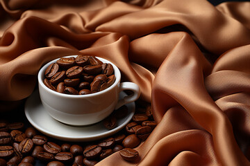 布とコーヒー豆の高級感のあるイメージ - obrazy, fototapety, plakaty