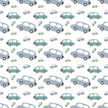 Car pattern seamless vector design element, kids and baby vintage colorful car digital and print background illustration