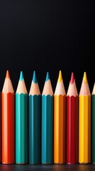 Vibrant Spectrum: Row of Colored Pencils on Minimal Background