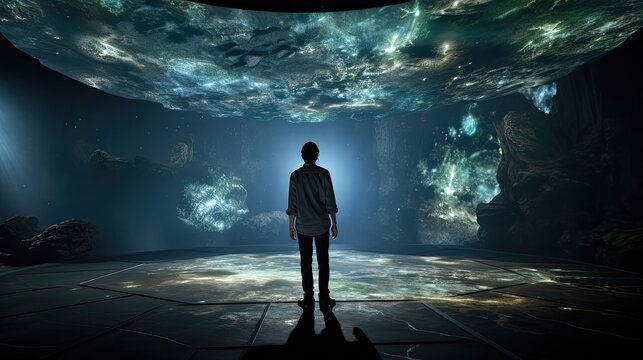 A Cave Environment. In which people stand in a virtual environment to see the interior of a building model. Virtual Reality.
