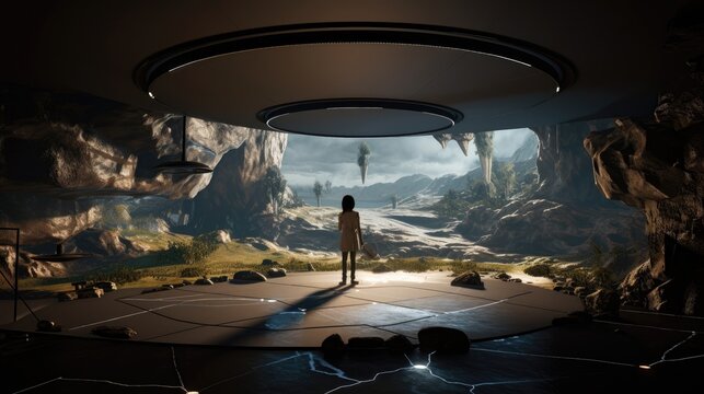 A Cave Environment. In which people stand in a virtual environment to see the interior of a building model. Virtual Reality.