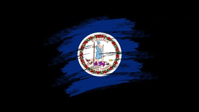 4K Paint Brush Virginia Flag with Alpha Channel. Waving Brushed Virginian Banner. Transparent Background Texture Fabric Pattern High Detail.