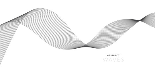 Fototapeta premium Abstract wave element for design. Digital frequency track equalizer. Stylized line art background. Vector illustration. Wave with lines created using blend tool. Curved wavy line, smooth stripe.