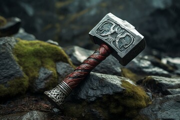 Mjolnir, Thor's hammer. Generative AI - obrazy, fototapety, plakaty