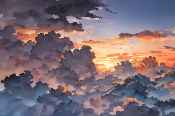 茜色の空と雲　イラスト　背景素材