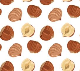 Hazelnut kernels. Seamless pattern in vector. Nuts in vector graphics. Suitable for backgrounds and prints.