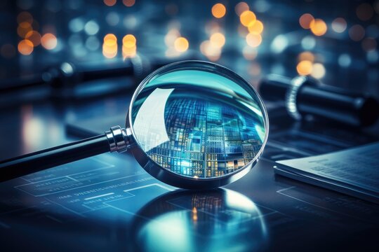 Magnifying glass with financial chart. Account audit and investigation concept. Generative AI