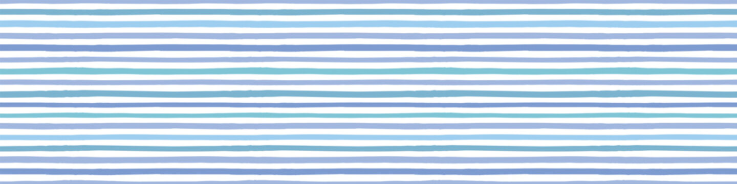 Nautical blue stripe border background. Vector seamless repeat banner of beach organic stripes in blue