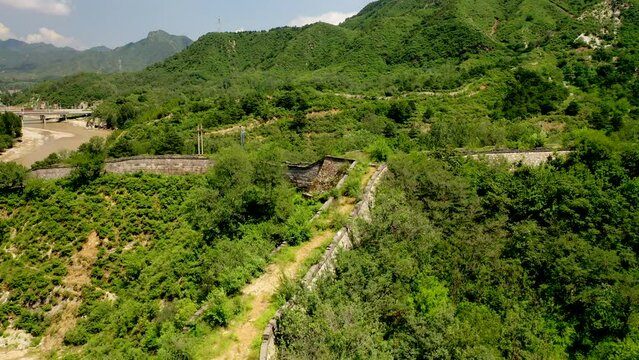 Aerial photo of the Great Wall in Zijingguan, Baoding City, Hebei Province, China,