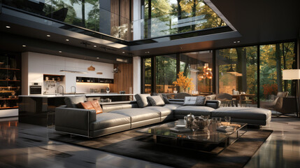 Minimalist interior design black and white room living room