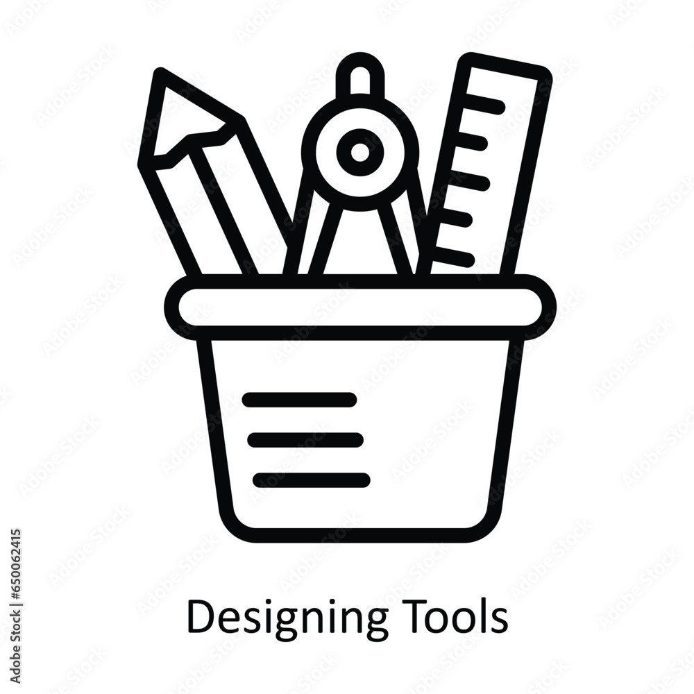 Poster designing tools vector outline icon design illustration. graphic design symbol on white background e