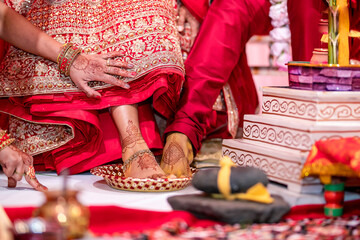Indian Hindu wedding ceremony rituals feet close up