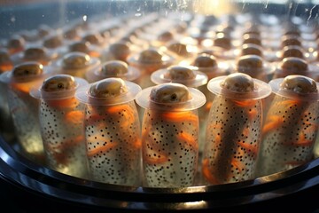 baby trout in hatchery incubator, Khabarovsk Krai, Far East, Russia. Generative AI - obrazy, fototapety, plakaty