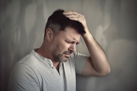 shot of a husband bashing his head against a wall