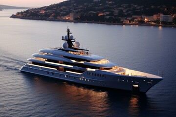A helicopter arrived and landed on the helideck of a luxurious yacht at the Monaco show. Generative AI
