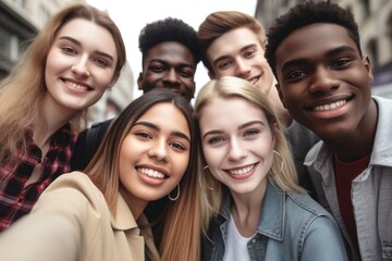 cropped shot of a group of young people taking selfies together