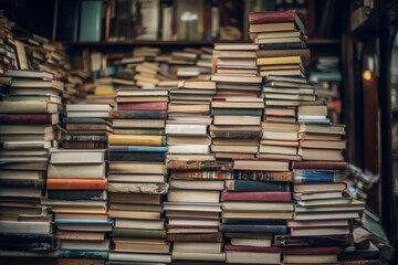 Book stack bookshop archive. Generate Ai