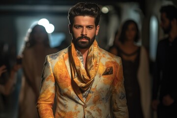 a fashion designer showing his new collection on a runway