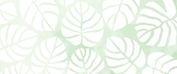 Hand drawn abstract foliage botanical background vector. Green watercolor texture wallpaper of tropical plants, leaf branches, leaves. Foliage design for banner, prints, decor, wall art, decoration.