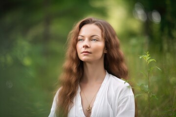 Naklejka premium a beautiful young woman meditating outside