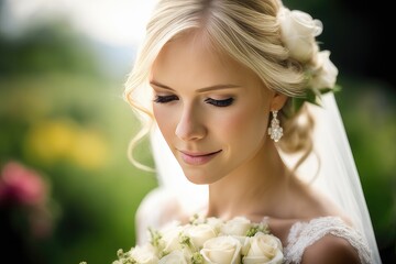 Naklejka premium bride with bouquet of flowers