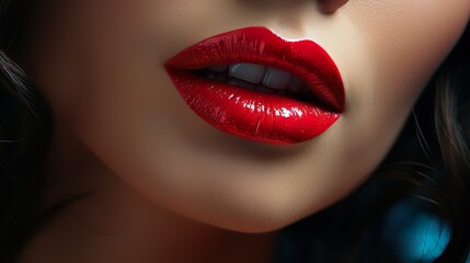 Fototapeta premium Portrait of a woman with full lips made up with lipstick, Close-Up | Generative AI