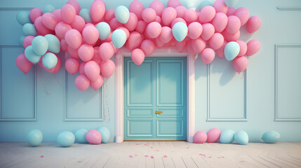 balloons on the wall decoration wall with door and balls backgrounds wallpaper  