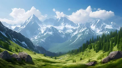 Foto op Plexiglas Panoramic view of the Caucasus mountains in summer, Russia. © Iman