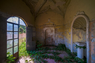 
Frescoed corridor in an abandoned house