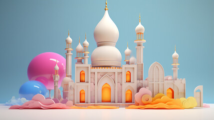 abstract 3d mosque and latern with clouds,color patel