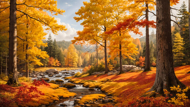 oil painting capturing the essence of autumn's splendo