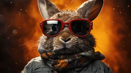 Foto op Plexiglas Cool Bunny Wearing Sunglasses on Colorful Background © Vahid