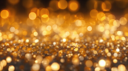 Abstract Background with Golden Blurry Lights. Golden Christmas Lights.
