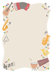楽器のイラストを使った背景素材　フレーム