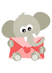 Cute elephant holding a letter envelope