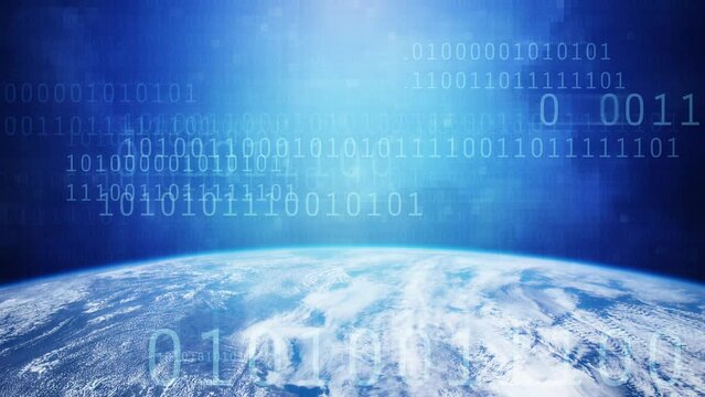 Digital world - Virtual Realms - Data Dances: Exploring the Language of Technology - Abstract Blue Horizons